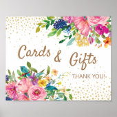 Roze bloemkaarten cadeaus babyfeestje poster (Voorkant)