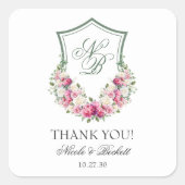 Roze Bloemkam bruiloft Dank u Vierkante Sticker (Voorkant)