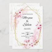 Roze bloemkersen bloesem bruiloft uitnodiging (Voorkant / Achterkant)