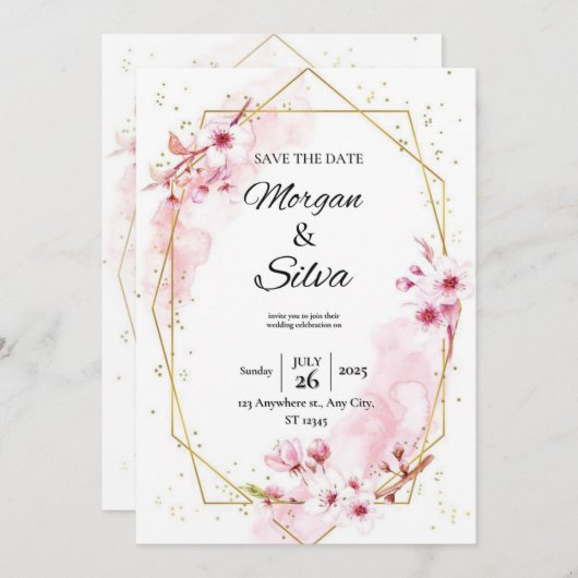 Roze bloemkersen bloesem bruiloft uitnodiging (Voorkant / Achterkant)