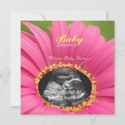 Roze "Bloemkind" Sonogram Shower Invite-square Kaart (Voorkant)