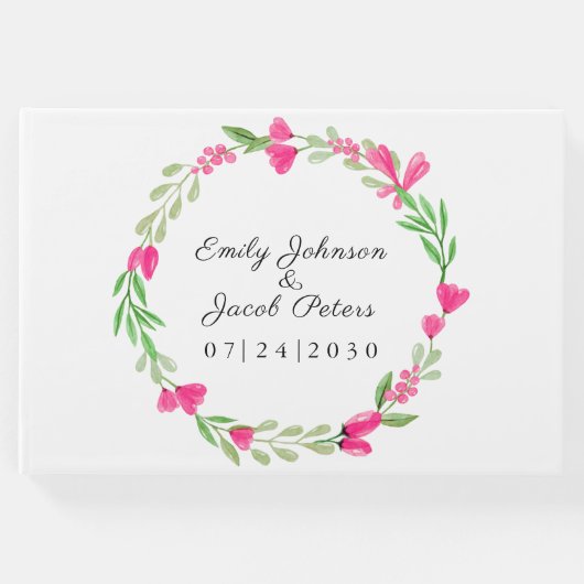 Roze bloemklep, leeuwerend bruin huwelijk gastenboek (Voorkant)