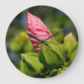 Roze Bloemknop Foto Ronde (grote) wandklok (Voorkant)