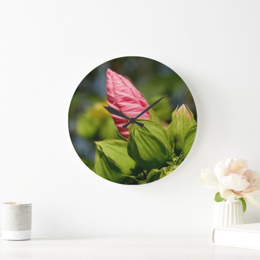 Roze Bloemknop Foto Ronde (grote) wandklok (Huis)