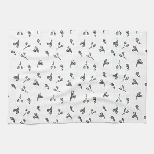 Roze bloemknoppen, aquarelpatroon theedoek (Horizontaal)