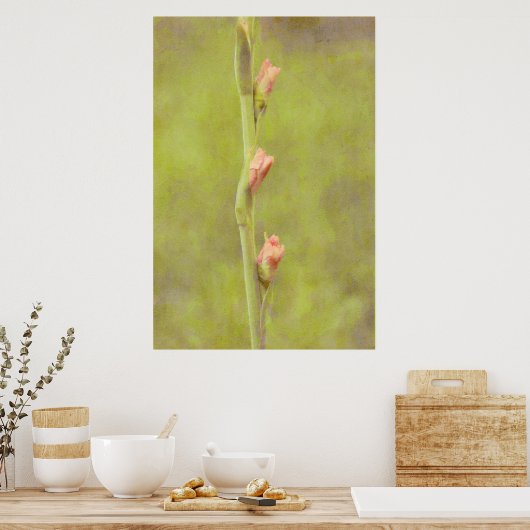 Roze Bloemknoppen Gladiolus Art Poster (Keuken)