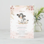 Roze Bloemkoe Baby Shower Kaart (Staand voorkant)