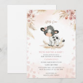 Roze Bloemkoe Baby Shower Kaart (Voorkant / Achterkant)