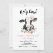 Roze bloemkoe met koeienprint uitnodiging (Voorkant)