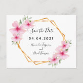 Roze bloemkolen goudgeo bruiloft Bespaar op datum Aankondigingskaart (Voorkant)