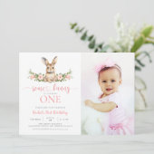 Roze Bloemkonijn wat konijn 1e verjaardag foto Kaart (Staand voorkant)