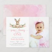 Roze Bloemkonijn wat konijn 1e verjaardag foto Kaart (Voorkant / Achterkant)