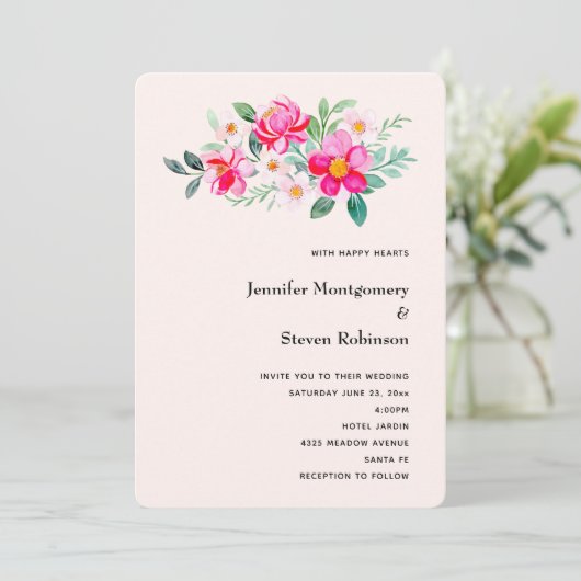 roze bloemkool Bouquet Weddenschap Kaart (Staand voorkant)