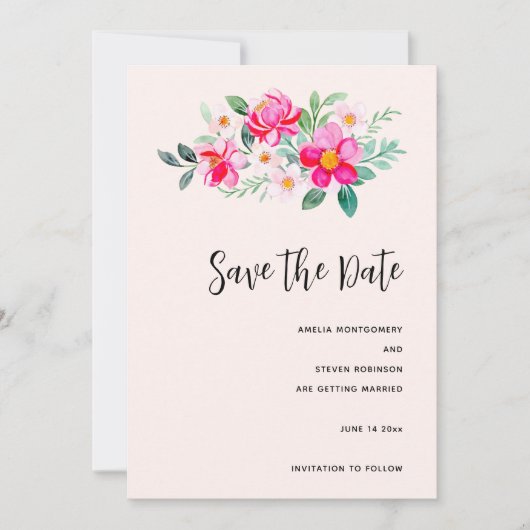  roze bloemkool Bouquet Weddenschap Save The Date (Voorkant)