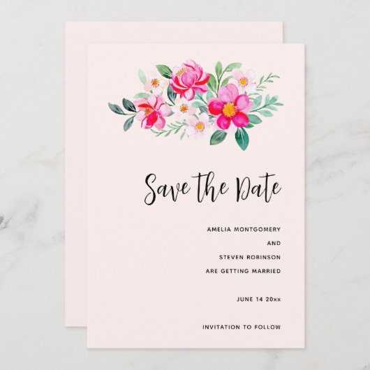  roze bloemkool Bouquet Weddenschap Save The Date (Voorkant / Achterkant)