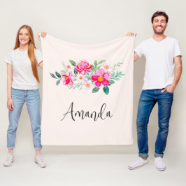  roze bloemkool fleece deken