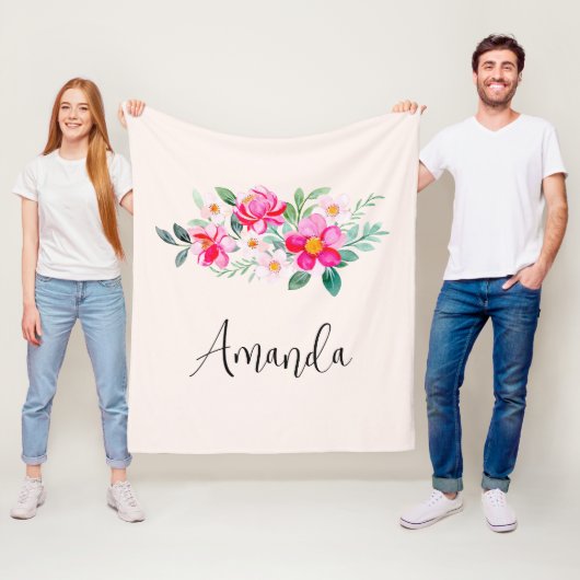  roze bloemkool fleece deken (In situ)