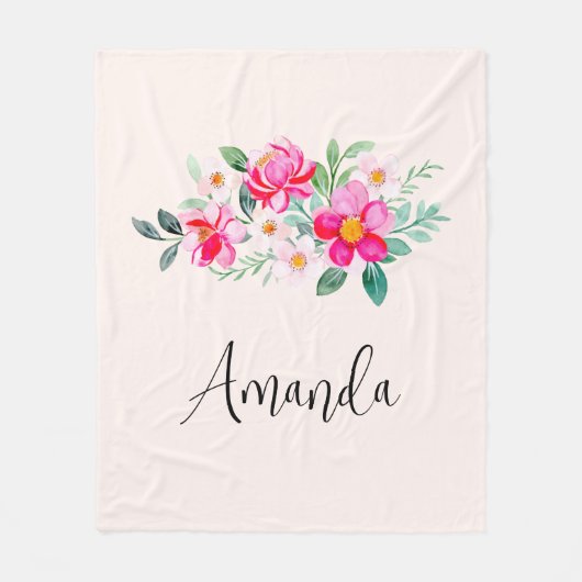  roze bloemkool fleece deken (Voorkant)