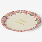 Roze bloemkool op Ivory Happy Birthday Papieren Bordje (Gekanteld)