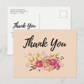 Roze bloemkool op Peach Party Bedankt Briefkaart (Voorkant / Achterkant)