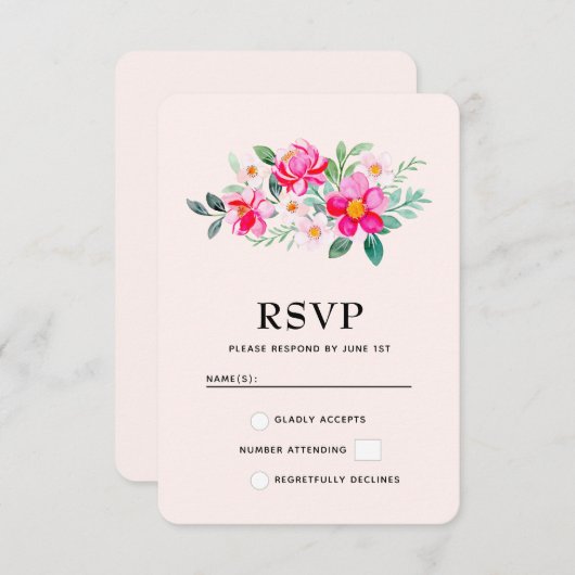 roze bloemkool RSVP kaartje (Voorkant / Achterkant)