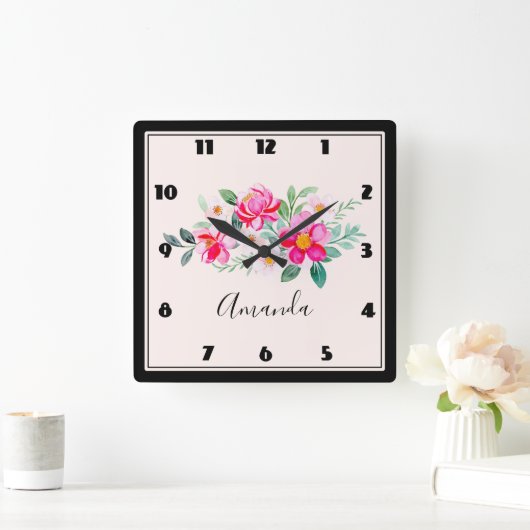  roze bloemkool vierkante klok (Huis)