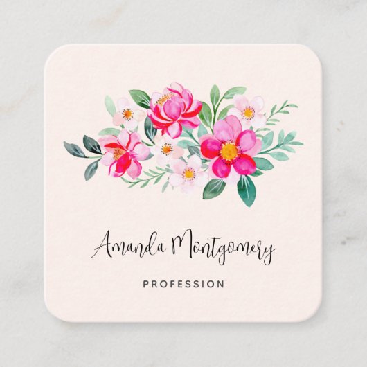  roze bloemkool vierkante visitekaartje (Voorkant)