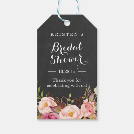 Roze Bloemkrijtbord | Bruidsdouche Dankjewel Cadeaulabel (Voorkant)