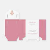 Roze bloemkruis Religieuze Eerste Communie Bedankdoosjes (Uitgevouwen)