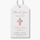 Roze bloemkruis Religieuze Eerste Communie  Cadeaulabel