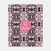  roze bloemkunst Elegant Custom Monogram Fleece Deken (Voorkant)