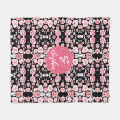  roze bloemkunst Elegant Custom Monogram Fleece Deken (Voorkant (Horizontaal))
