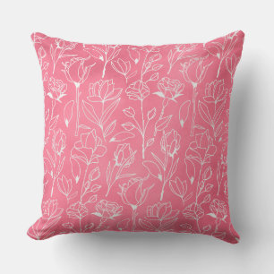 Roze bloemlijn kunst kussen