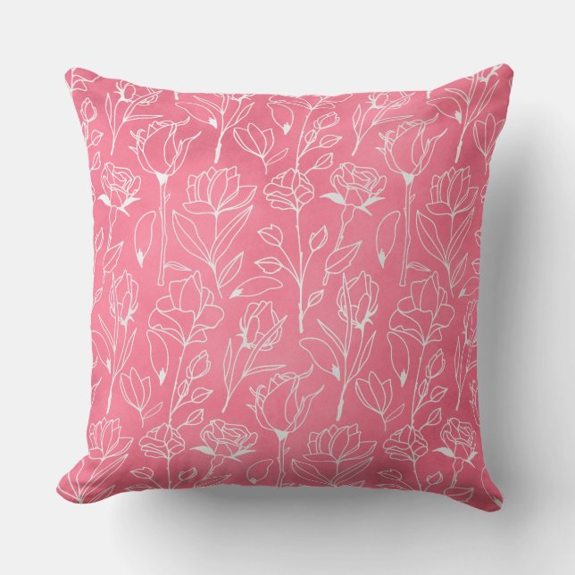 Roze bloemlijn kunst kussen (Voorkant)