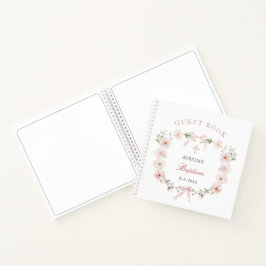 Roze bloemlijst Doop gastboek Notitieboek
