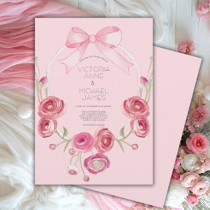 Roze bloemlint trouwkaart kaart