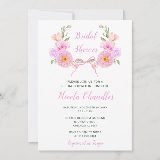 Roze Bloemlint Vrijgezellenfeest Kaart (Voorkant)