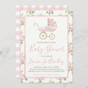 Roze Bloemmeisje Preppy Southern Baby shower Kaart