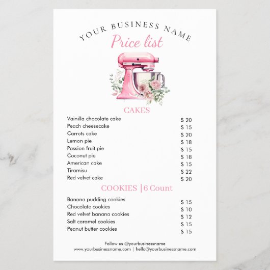 Roze Bloemmenger Bakkerij Prijslijst Flyer (Voorkant)