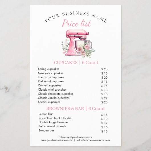 Roze Bloemmenger Bakkerij Prijslijst Flyer (Achterkant)