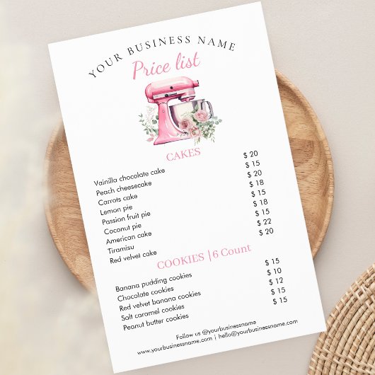 Roze Bloemmenger Bakkerij Prijslijst Flyer