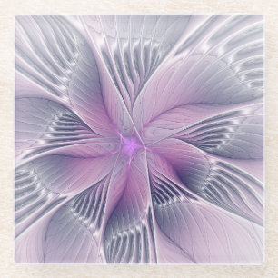 roze bloemmoderne Abstracte fractal kunst Glazen Onderzetter