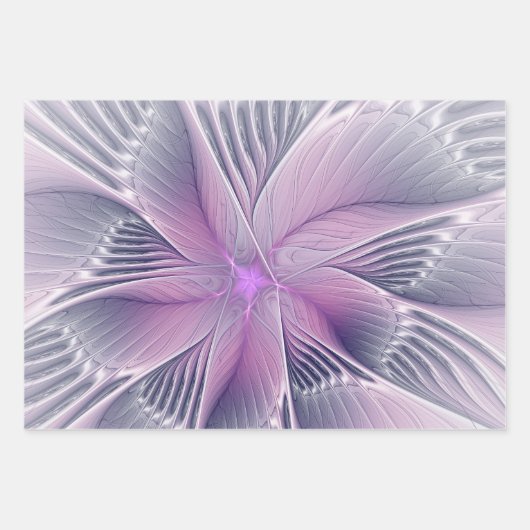  roze bloemmoderne Abstracte fractal kunst Inpakpapier Vel (Voorkant)