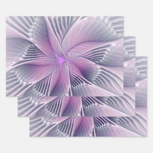  roze bloemmoderne Abstracte fractal kunst Inpakpapier Vel (Set)
