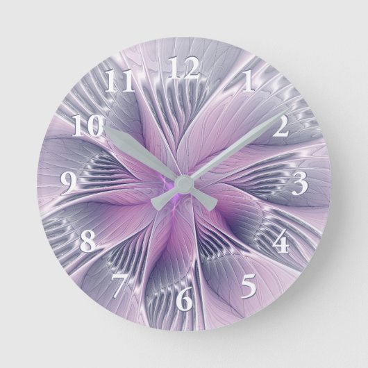  roze bloemmoderne Abstracte fractal kunst Ronde Klok (Voorkant)