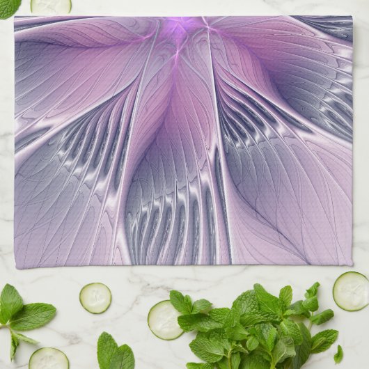  roze bloemmoderne Abstracte fractal kunst Theedoek (Gevouwen)