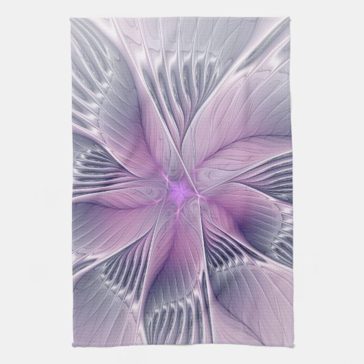 roze bloemmoderne Abstracte fractal kunst Theedoek (Verticaal)