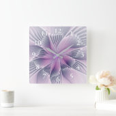  roze bloemmoderne Abstracte fractal kunst Vierkante Klok (Huis)