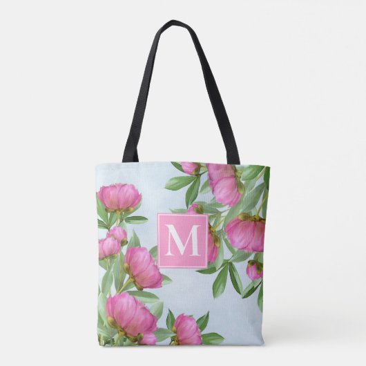 Roze  bloemmonogram gepersonaliseerd tote bag (Achterkant)