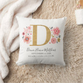 Roze Bloemmonogram Initiaal letter D Geboortestatu Kussen (Deken)